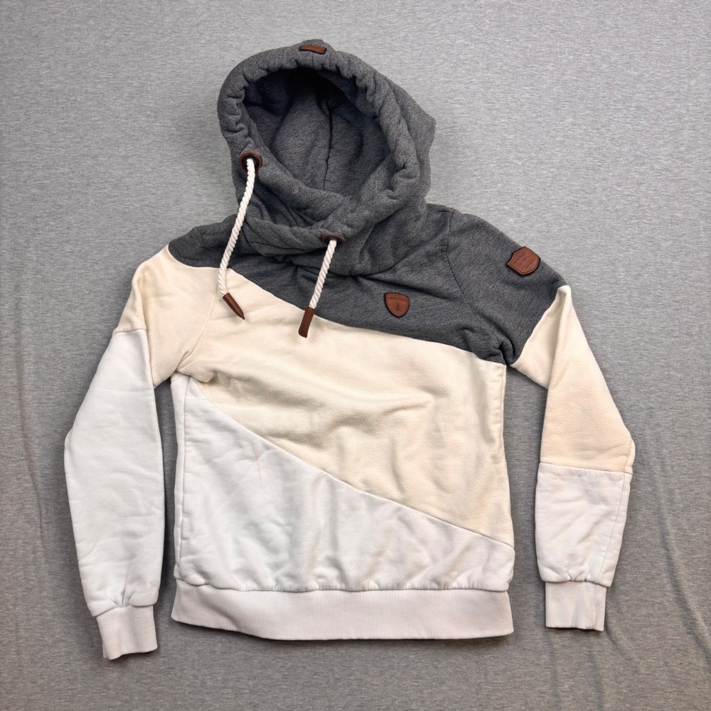 Wanakome Hestia Tri-Color Block Rope Hoodie Grey Cream White Cowl Sweatshirt